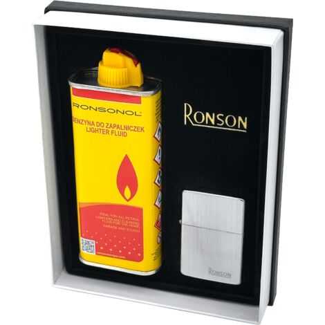 Juego de regalo de encendedor de gasolina RONSON VERTICAL CROMADO CEPILLADO