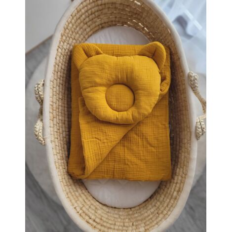 Edredón de osito de peluche MUSLIN con relleno y almohada contorneada - juego de 2 piezas - mostaza (1/3)