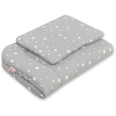 Juego de cama para bebé con relleno, 2 piezas, 75x100cm RECIÉN NACIDO - mini estrellas blancas sobre gris (1/2)