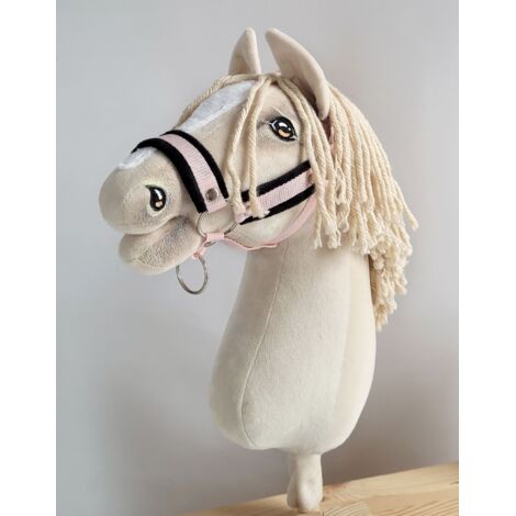 Cabezada de caballo ajustable Hobby Horse A3 rosa empolvado con pelo negro (1/3)