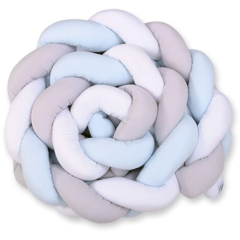 Protector de cuna trenzado XXL - blanco, gris y azul (1/5)
