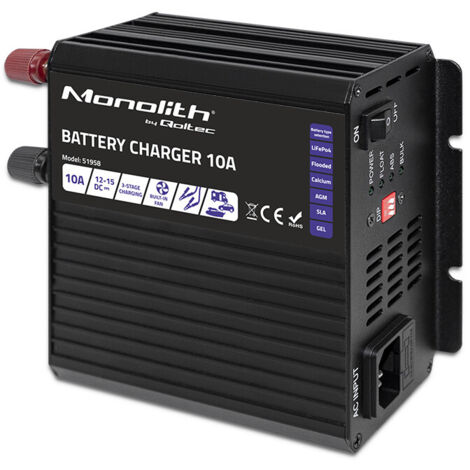 Cargador inteligente monolítico Qoltec para baterías LiFePO4 AGM GEL SLA 10 A 12 V