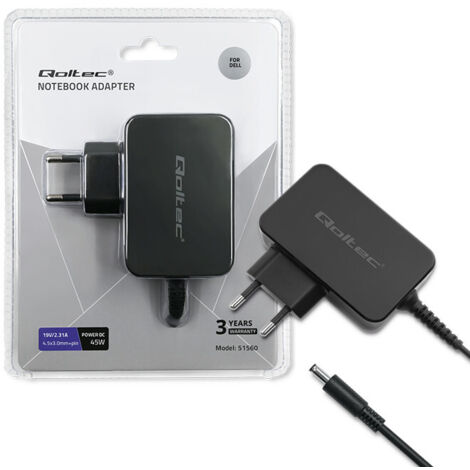 Adaptador de corriente Qoltec para portátil Dell de 45 W 19,5 V 2,31 A 4,5 x 3,0 + pines (1/5)