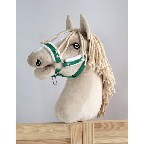 Cabezada de caballo ajustable Hobby Horse A3 verde con pelo blanco (1/3)
