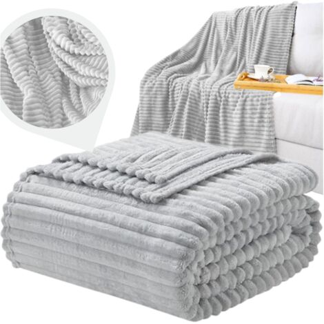 Manta colcha cama rayada sillon grande gris 160x200cm manta felpa (1/5)