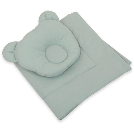 Ropa de cama para bebé con relleno, edredón y almohada contorneada Teddy Bear - Juego de 2 piezas - salvia (1/5)
