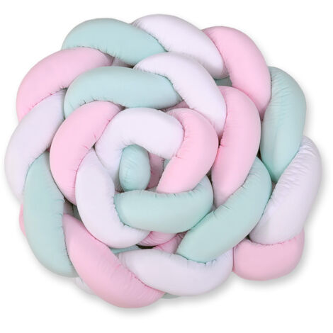 Protector de cuna trenzado XXL - blanco, rosa y menta