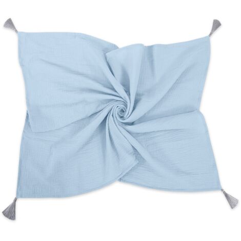 Manta de muselina para bebé con borlas - azul (1/3)