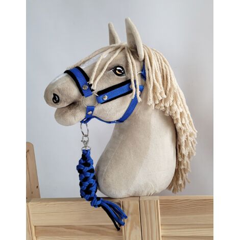 Set de caballito de juguete: Cabestro A3 con pelo negro y correa de cuerda - Negro y azul (1/5)