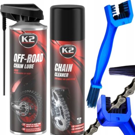 KIT LUBRICANTE + LIMPIADOR K2 PARA LIMPIEZA DE CADENAS DE MOTO Y BICICLETA