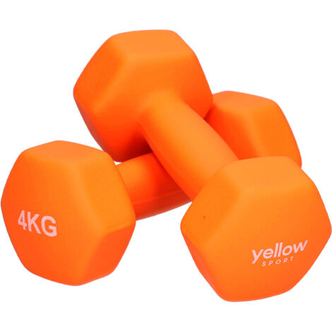 Juego de dos mancuernas DUMBBELL amarillas - naranjas, 4 kg (1/5)