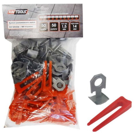 Awtools system poziomowania płytek standard 1,5mm - 7-15mm - klips 50szt. + klin 50szt. (1/5)