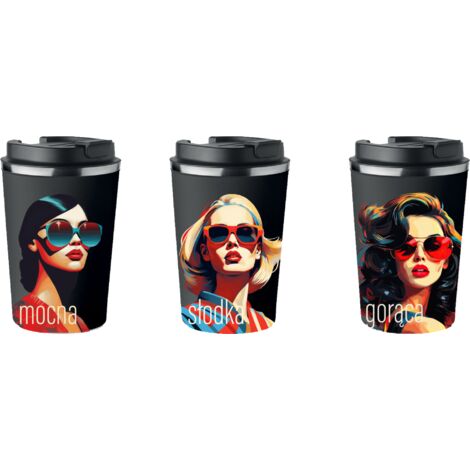 Juego de 3 TAZAS TÉRMICAS Premium café FUERTE DULCE CALIENTE 350ml KT072 (1/5)