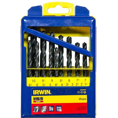 IRWIN 10502500 - Juego serie HSS Pro, 19 uds. en estuche de metal: 1.0 - 10.0 mm en incrementos de 0.5 mm (1/2)