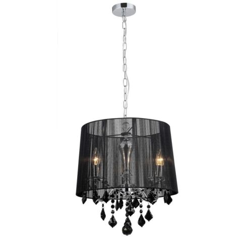 Italux Cornelia - Colgante colgante cromado, negro 3 luces con pantalla de tela negra, E14 (1/2)