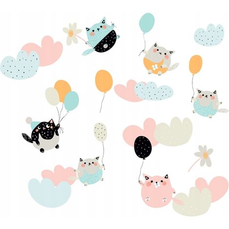 PEGATINAS DE PARED Globos de gatos N004 (1/5)