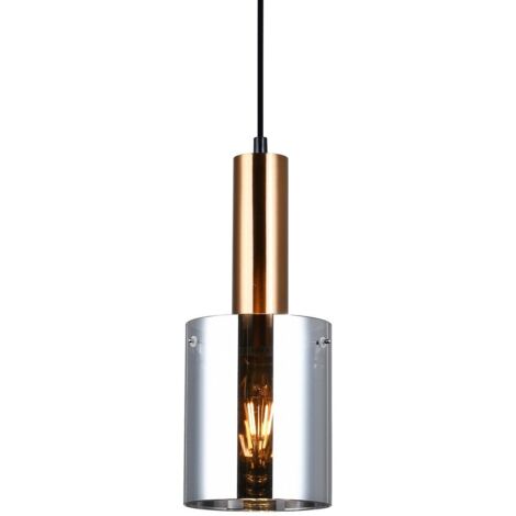 Italux Sardo - Lámpara colgante moderna de latón 1 luz con vidrio, pantalla ahumada, E27