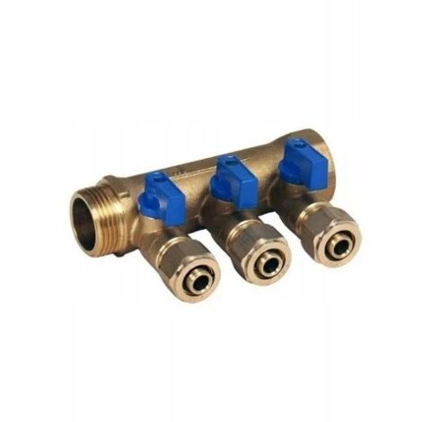 Colector PEX 16 1X16 de 3 circuitos para agua fría ACS azul