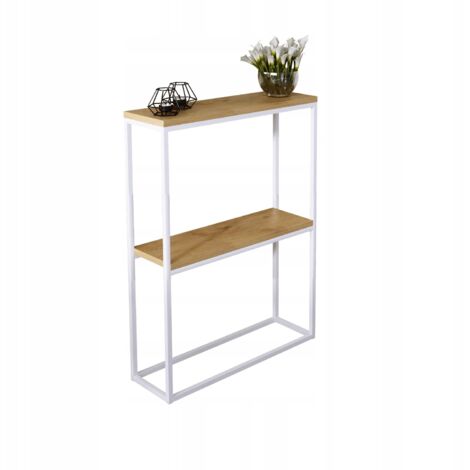 Consola doble recibidor 60x20 fabricada con perfiles 15x15 Blanco Mate Roble Lancelot
