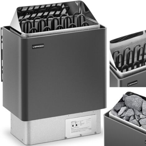 Calentador de sauna eléctrico 9-13 m3 hasta 110 °C 400 V 9 kW negro y plata (1/5)