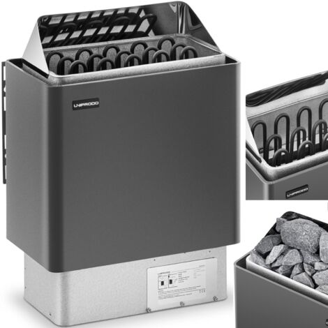 Calentador de sauna eléctrico 8-12 m3 hasta 110 °C 400 V 8 kW negro y plata (1/5)