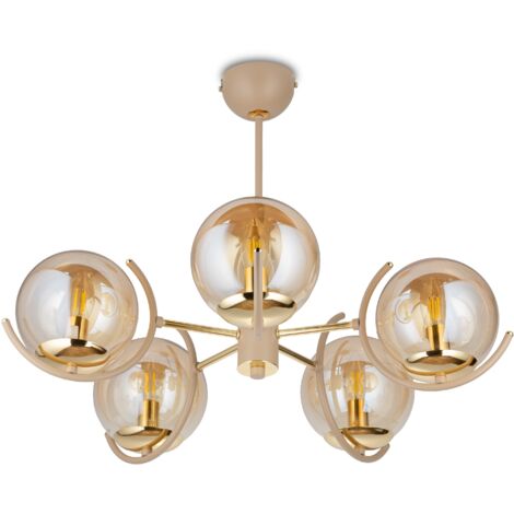 L谩mpara de ara帽a Jacob, cristal beige, 5xE14, 60 cm (1/5)