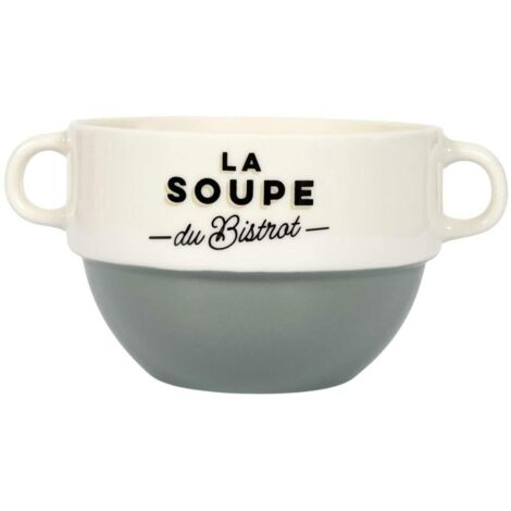 Bol de sopa verde estilo bistr贸 con asas (1/4)