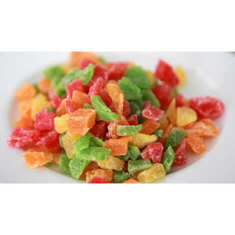 Piña deshidratada en cubos de colores (1 kg)
