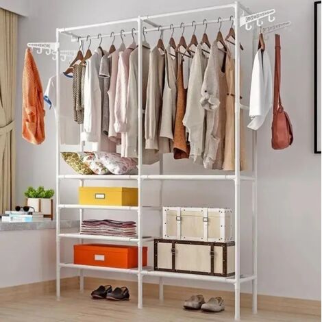 Organizador de ropa para armario con 6 estantes, blanco, compacto (5738)