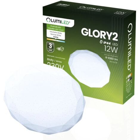 Lámpara de techo LED de superficie 12W IP44 Redonda GLORY 2 DIAMOND 26cm LUMILED (1/5)