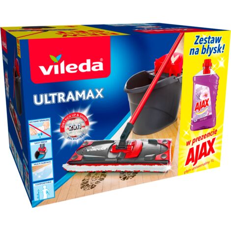 Fregona plana Ultramax con cubo de 13 l con escurridor + Ajax -VIL 140910