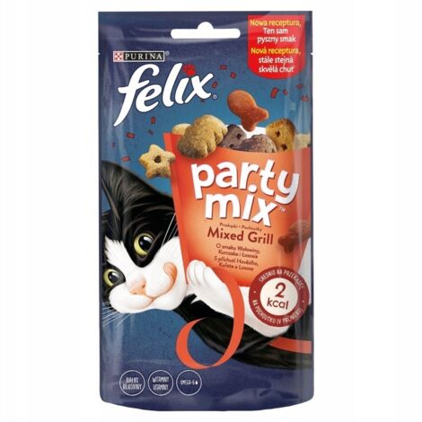 Mezcla de aperitivos Felix Party Mix para parrillada con sabores a carne de res, pollo y salmón, 60 g (1/2)