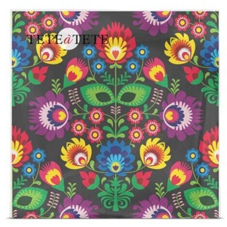 Servilletas negras de estilo folclórico, servilletas Tete a Tete de 3 capas, 33x33 cm, dobladas en cuartos, 20 unidades por paquete.