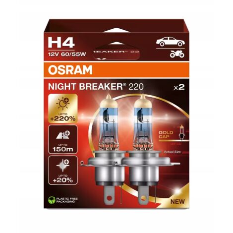 H4 OSRAM ROMPEDOR DE NOCHE 220 BOMBILLAS 6413NB220 SÚPER FUERTES 60/55W 12V (1/5)