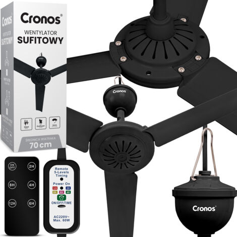 Ventilador de techo Cronos FC11-70 de 70 cm, color negro + mando a distancia