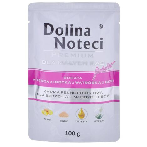 Alimento húmedo premium Dolina Noteci para niños, corazones de pavo, bolsa de 100 g (1/2)