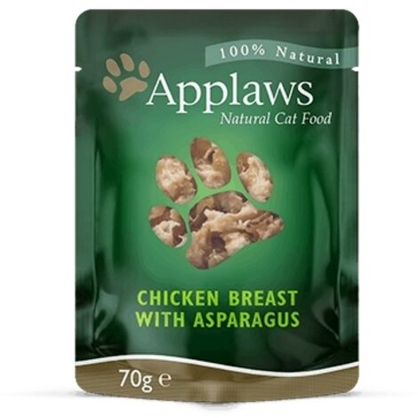 APPLAWS Filete de pollo con espárragos en caldo - comida húmeda para gatos - 24 x 70 g (1/2)