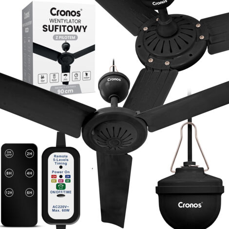 Ventilador de techo Cronos FC11-90 de 90 cm, color negro + mando a distancia