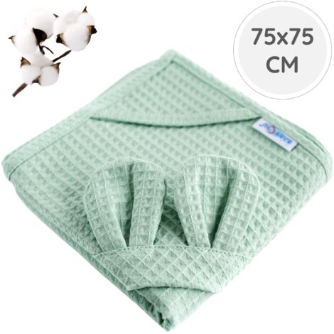 Toalla de baño con capucha y orejas BabyU Senso, de algodón, 75 x 75 cm