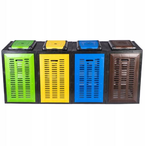 Contenedor de basura modular con estructura abierta para bolsas de basura – cuatro compartimentos (1/5)