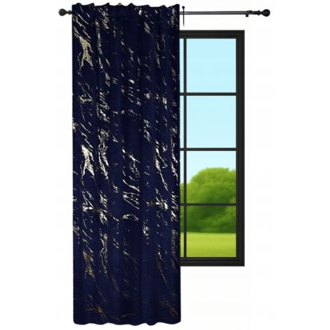 Cortina de terciopelo 140x250 Cortina de terciopelo azul marino mármol con estampado dorado (1/5)