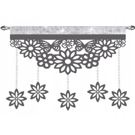 Cortina moderna EKRAN, perforada, decorada con cristales, mariposas y flores, GLAMOUR gris 140 (1/4)