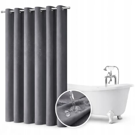 Cortina de baño de 200x220 cm, impermeable, con ojales, color grafito. (1/5)