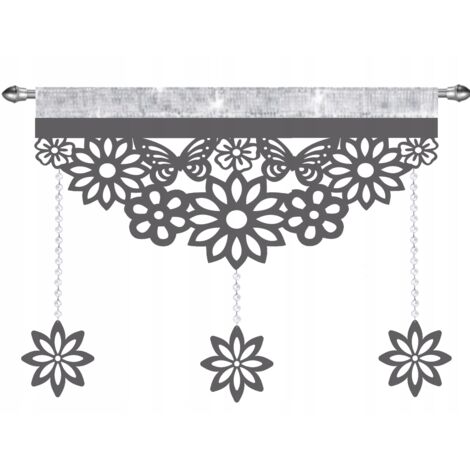 Tela para cortinas moderna EKRAN con diseño calado, decorada con cristales, mariposas y flores, GLAMOUR 90 gris (1/4)