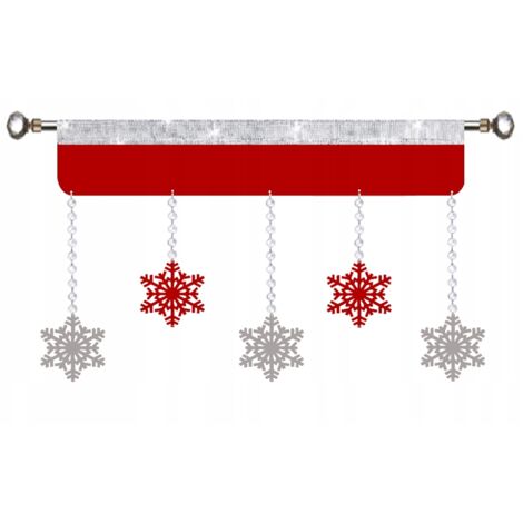 Cenefa de cortina navideña de 150 cm con estampado de copos de nieve y glamour invernal. (1/5)