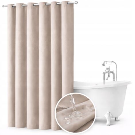Cortina de ducha de 150x260 cm, impermeable, ligera, con ojales, color beige claro. (1/5)
