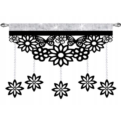 Cortina moderna EKRAN, perforada, decorada con cristales, mariposas y flores, GLAMOUR Negro 140 (1/4)