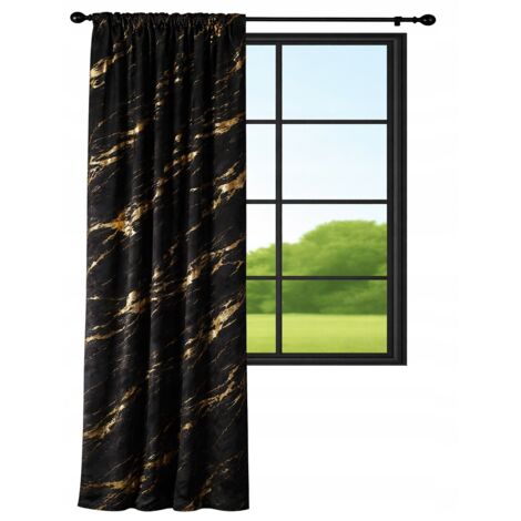 Cortina de terciopelo confeccionada de 140x250 cm. Diseño de terciopelo negro mármol con detalles dorados. (1/5)