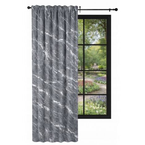Cortina de terciopelo 140x220 Gris mármol con plata sobre cinta WAVE grafito (1/5)