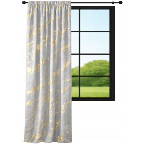 Cortina de terciopelo de 140x240 cm, color gris mármol con estampado dorado. (1/5)